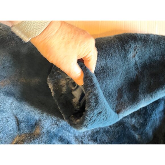 Roamans Womens plus 20W Faux Fur Coat blue/green luxuriously  soft pockets snap - Picture 8 of 14